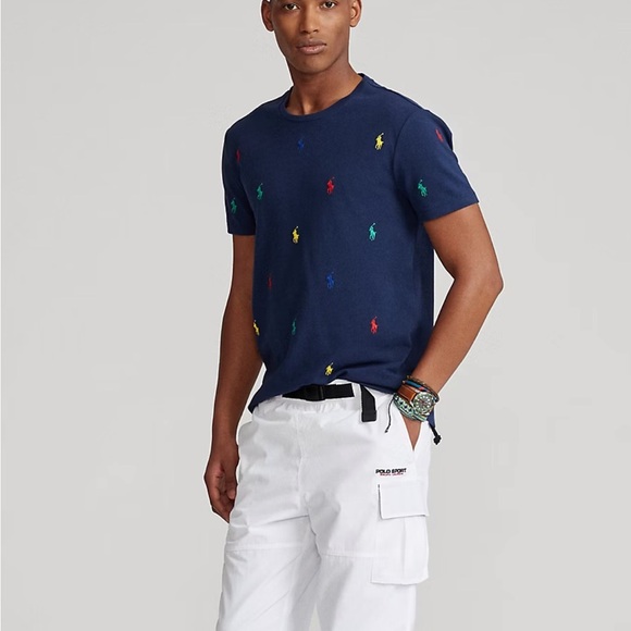 Polo Ralph Lauren Classic Fit Mesh T-Shirt Multicolor Pony Logo Navy NWT Size XL - Picture 1 of 9